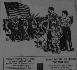 An advertisement in Der Seguiner Zeitung challenging Germans to prove their patriotism. 